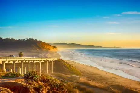 A bridge on the Pacific Coast Highway 101 along the beach in Del Mar, California